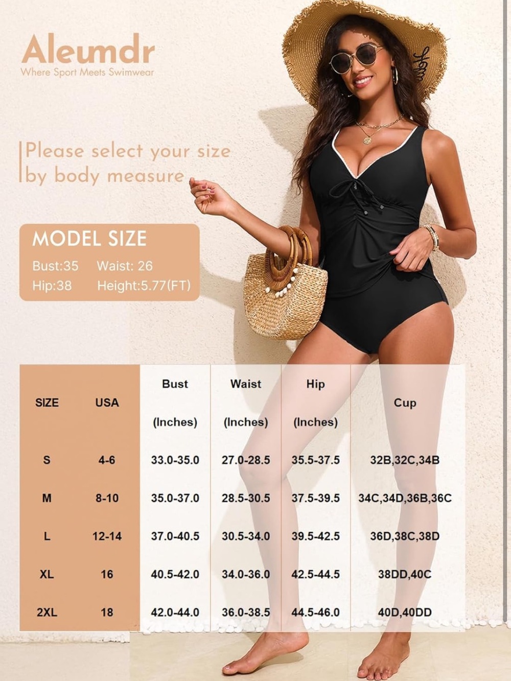 Aleumdr Tankini Swimsuits Tummy Control Two Piece M 1166/bb3 - Picture 6 of 11